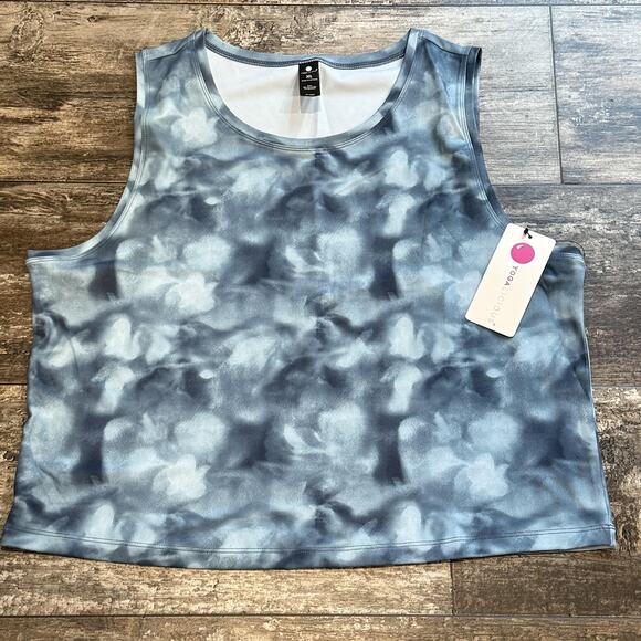 Yogalicious Tank Top Womens XL Watercolor Floral Aqua Lightweight Activewear NWT - Picture 2 of 10